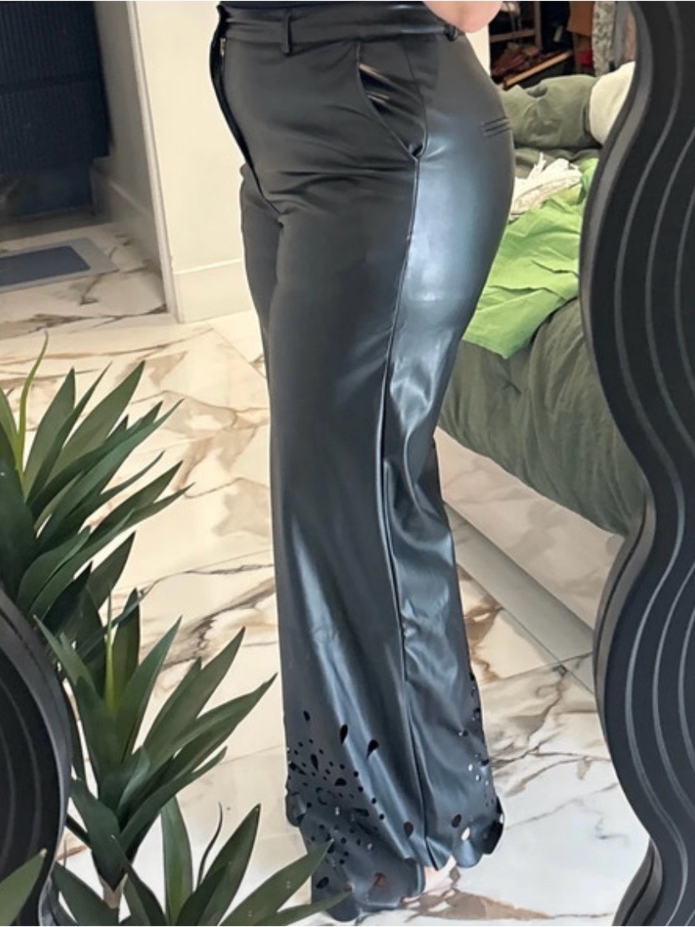 Faux Leather Wide-Leg Pants in Black